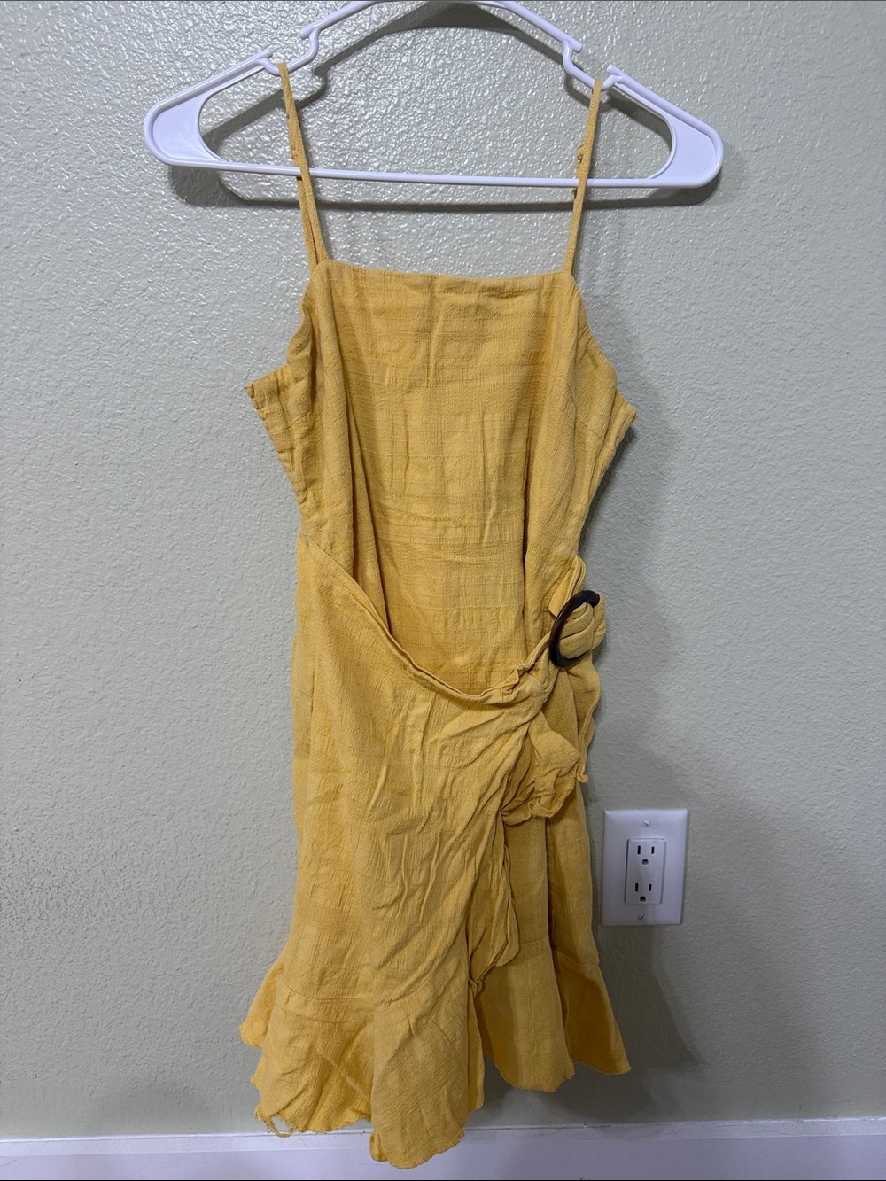 American Eagle Outfitters Yellow Spaghetti Strap Wrap Dress